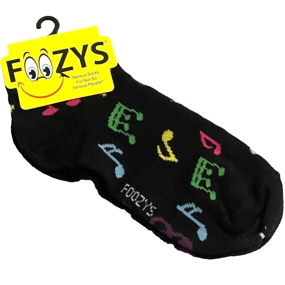 Foozys Women's Ankle Socks: Musical Notes; Black; Women's Size 9-11